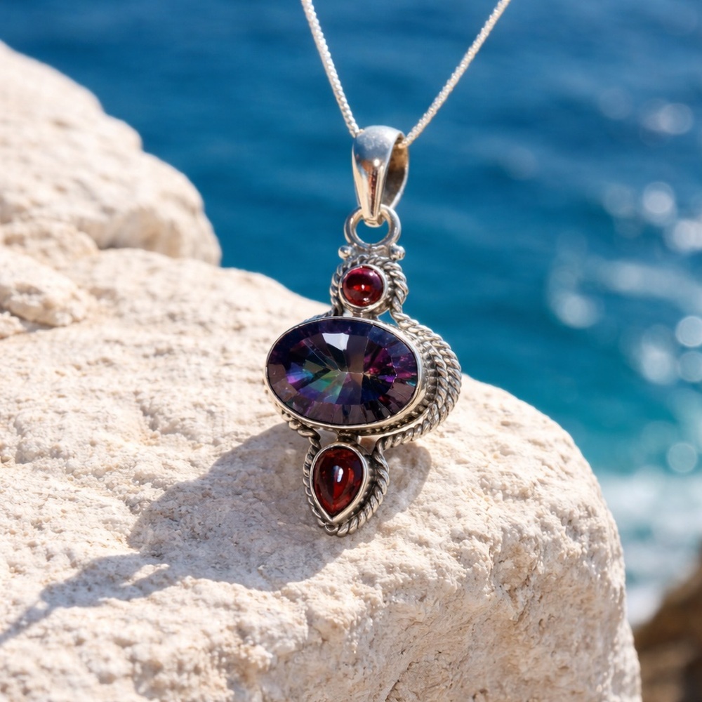 Mystic Topaz & Garnet Necklace